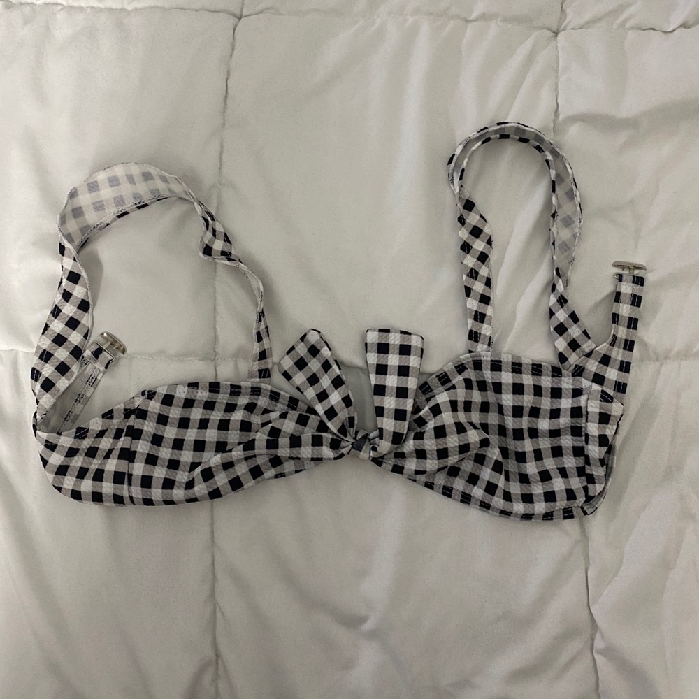 Checkered tie front swim suit top